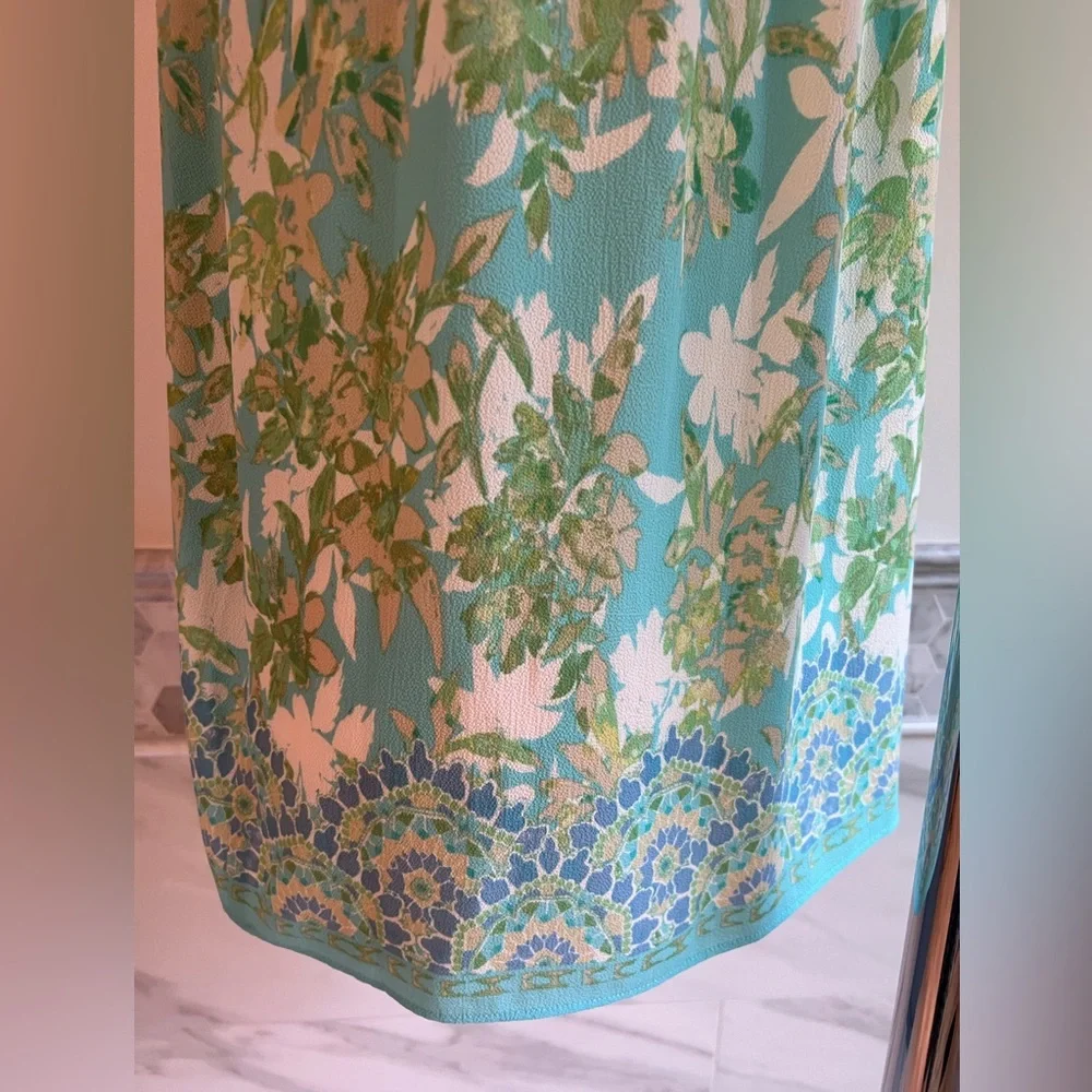 New Sleeveless Tassel Blue Torques Floral Blouses Sz M - Picture 9 of 12